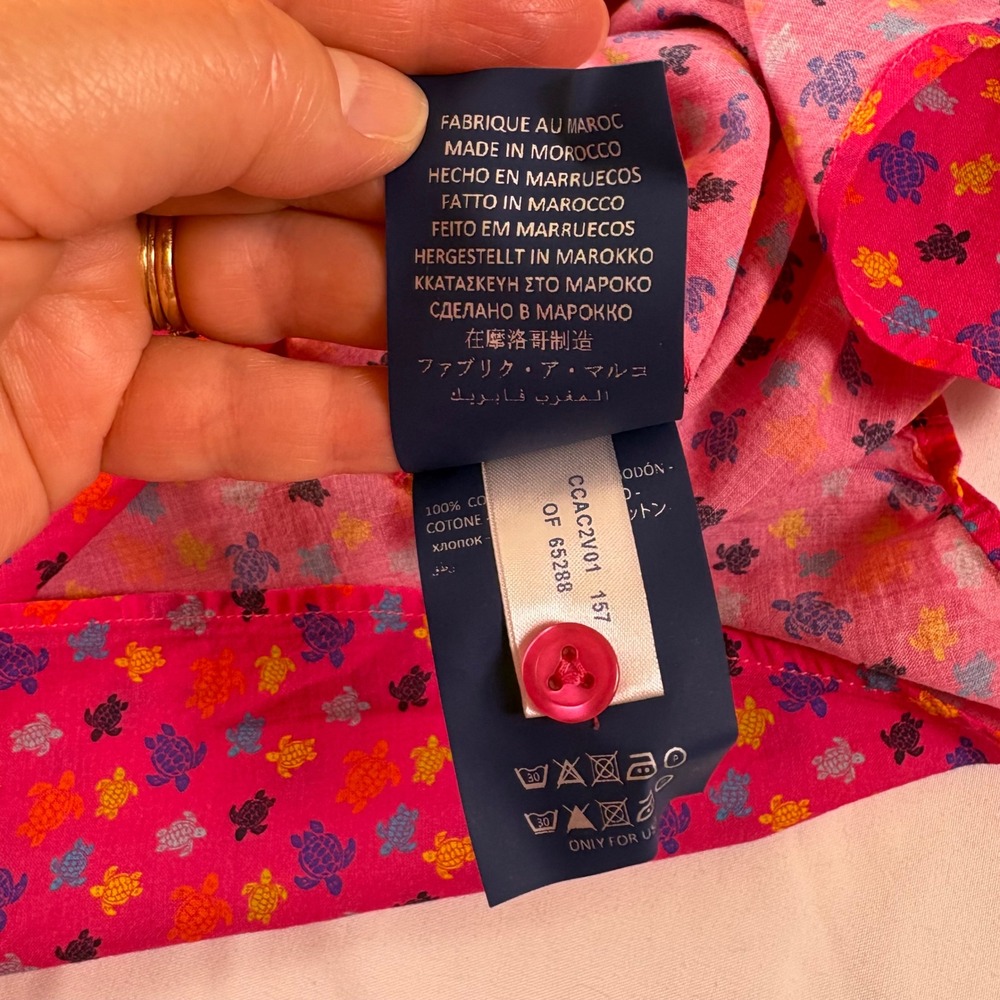 Vilebrequin Mens XL Micro Turtle Sport Shirt Button Up Pink Designer Lightweight - Picture 6 of 9